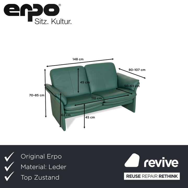 Erpo City Leder Zweisitzer Grün Sofa Couch manuelle Funktion