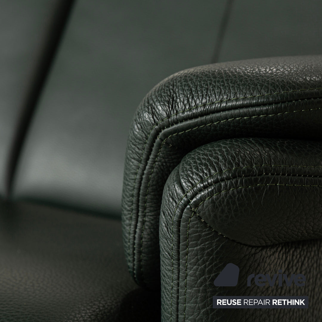 Canapé deux places en cuir vert Erpo City à fonction manuelle