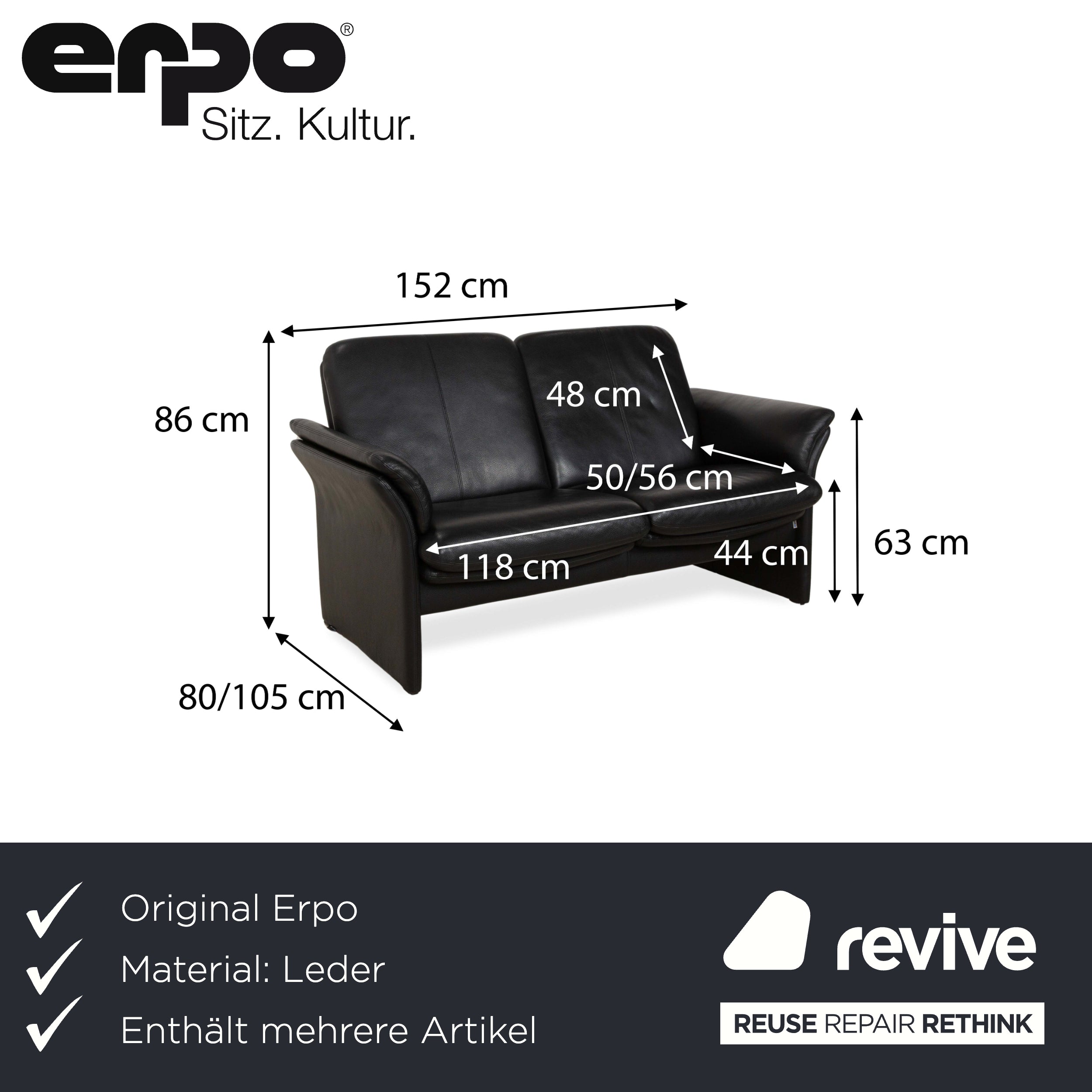 Erpo City Leather Two-Seater Black Sofa Couch manual function