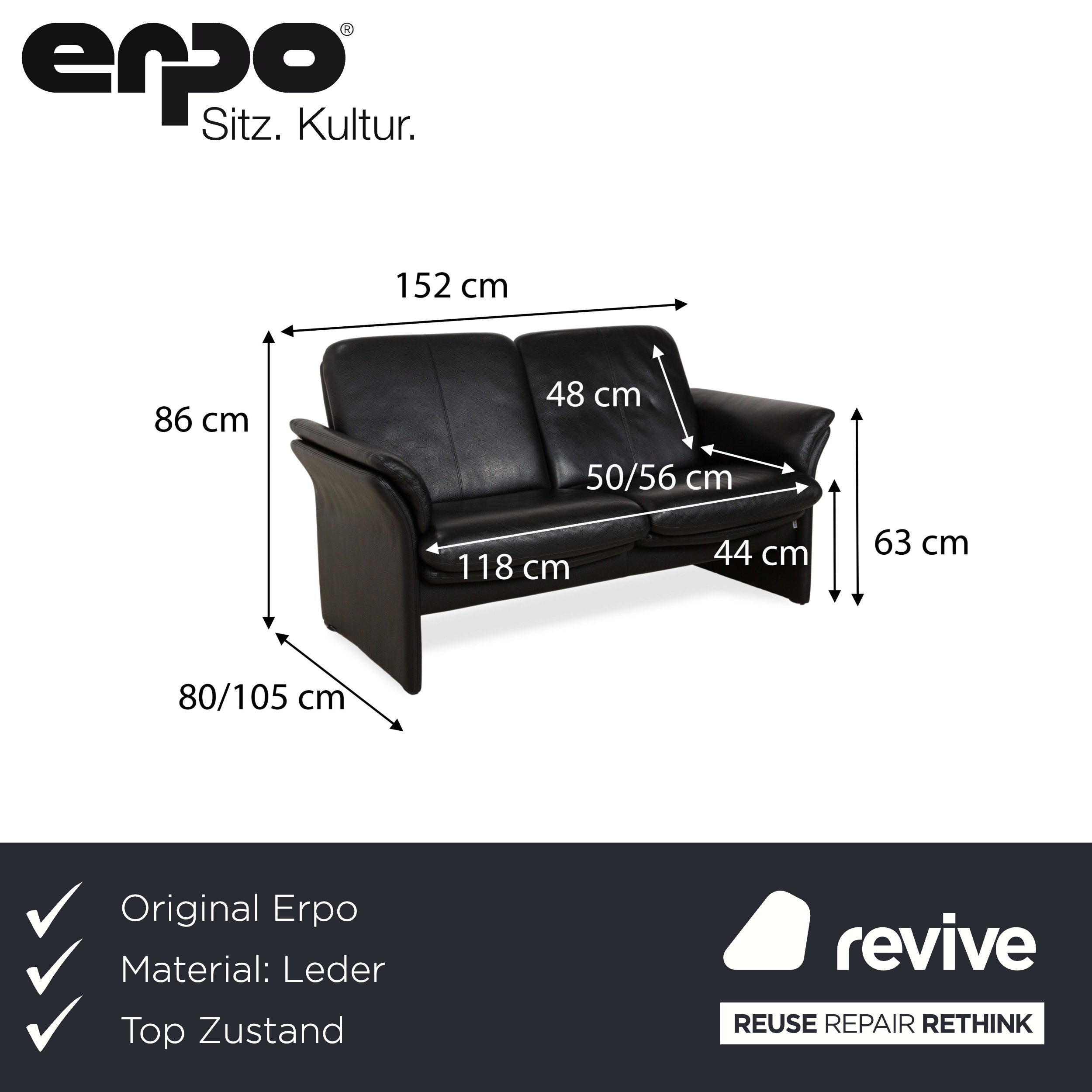 Erpo City Leather Two-Seater Black Sofa Couch manual function