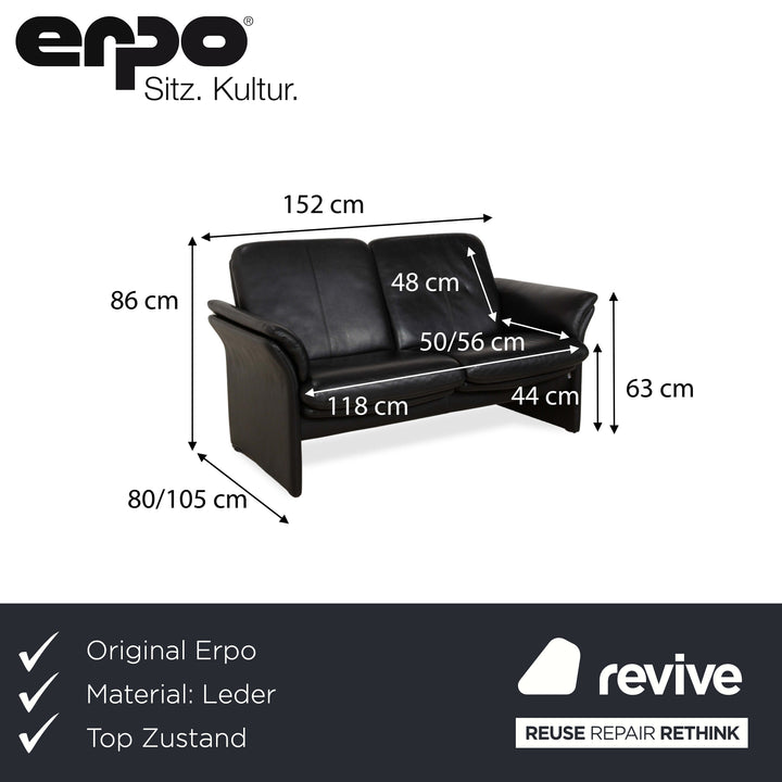 Erpo City Leder Zweisitzer Schwarz Sofa Couch manuelle Funktion