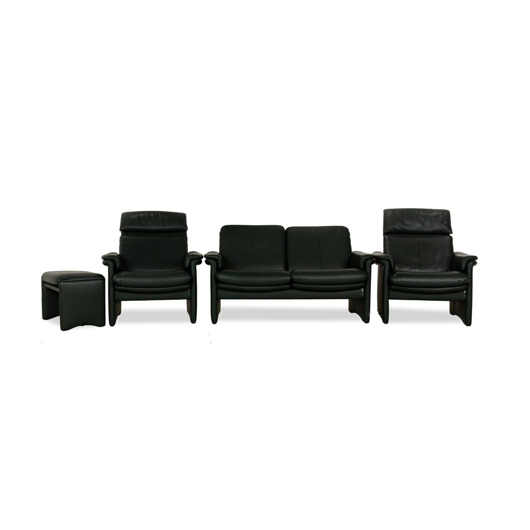 Erpo City Leather Two-Seater + Armchair + Stool Green Sofa Couch Manual Function