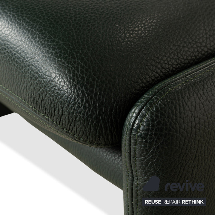 Canapé Erpo City en cuir vert deux places + fauteuil + tabouret, fonction manuelle