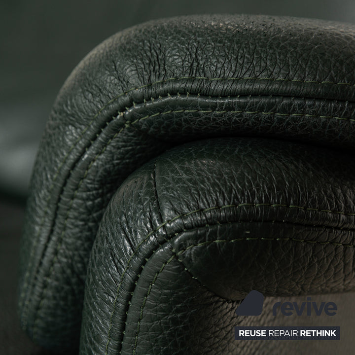 Erpo City Leder Zweisitzer + Sessel + Hocker Grün Sofa Couch manuelle Funktion