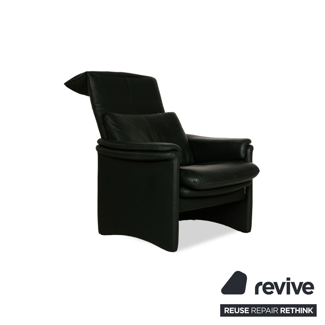 Canapé Erpo City en cuir vert deux places + fauteuil + tabouret, fonction manuelle