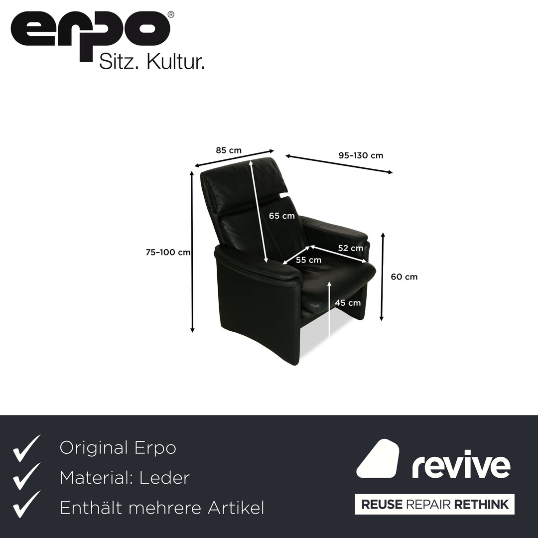 Erpo City Leder Zweisitzer + Sessel + Hocker Grün Sofa Couch manuelle Funktion