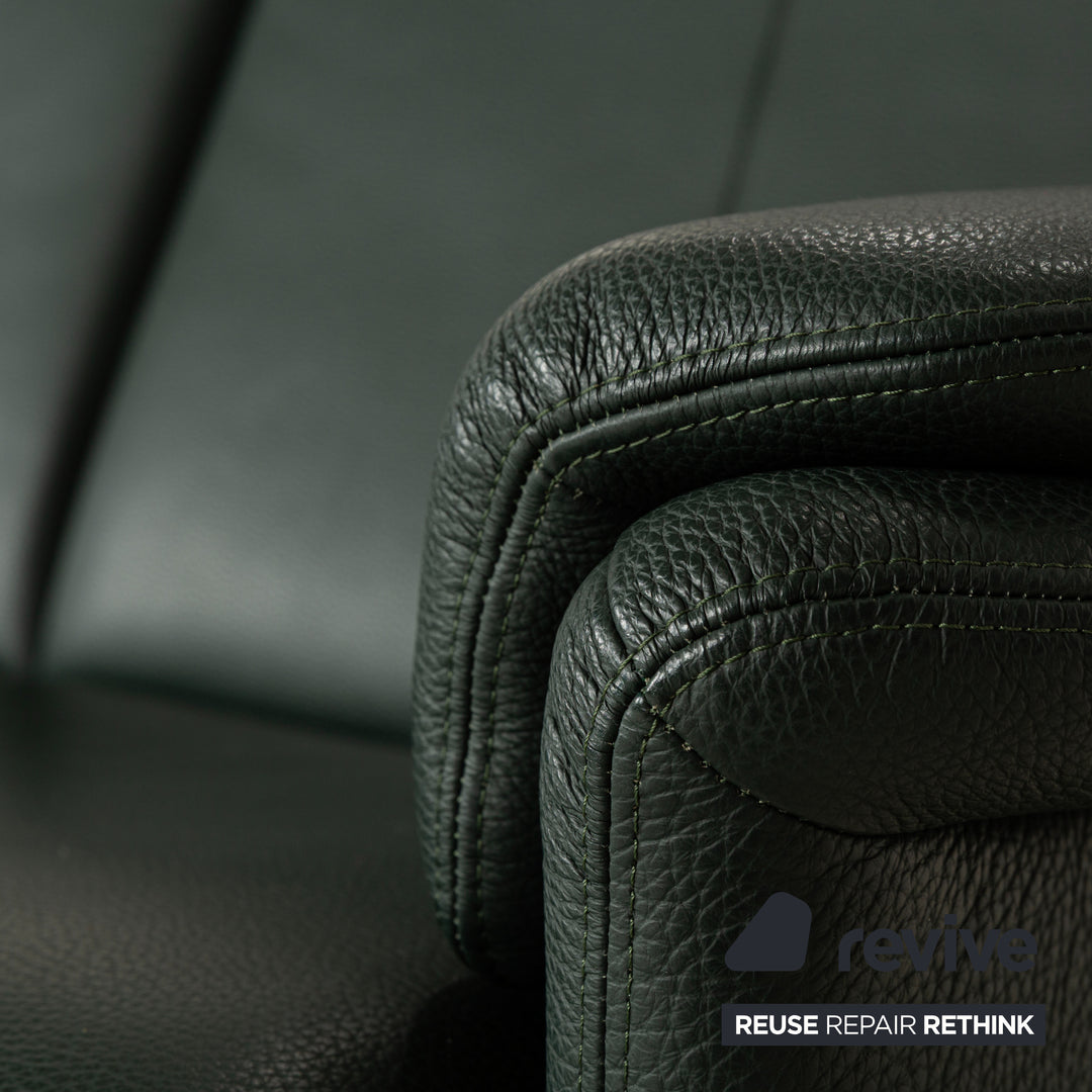 Erpo City Leder Zweisitzer + Sessel + Hocker Grün Sofa Couch manuelle Funktion