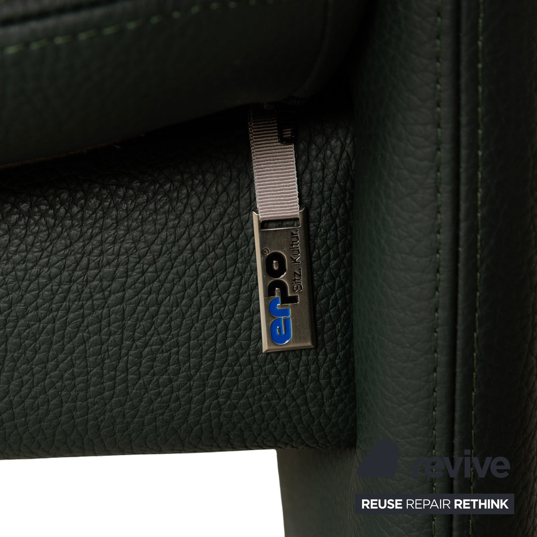 Erpo City Leder Zweisitzer + Sessel + Hocker Grün Sofa Couch manuelle Funktion