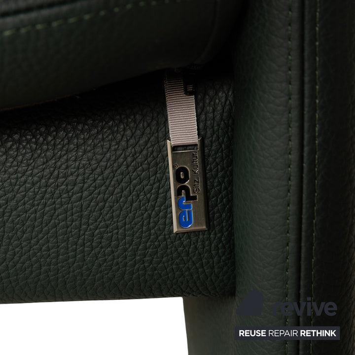 Erpo City Leder Zweisitzer + Sessel + Hocker Grün Sofa Couch manuelle Funktion