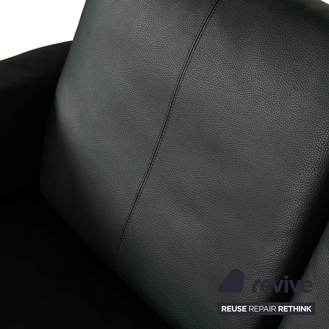 Canapé Erpo City en cuir vert deux places + fauteuil + tabouret, fonction manuelle