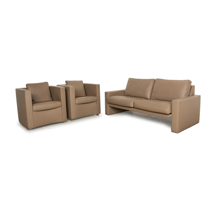 Erpo CL 100 / 140 Leder Sofa Garnitur Creme Dreisitzer 2x Sessel Couch