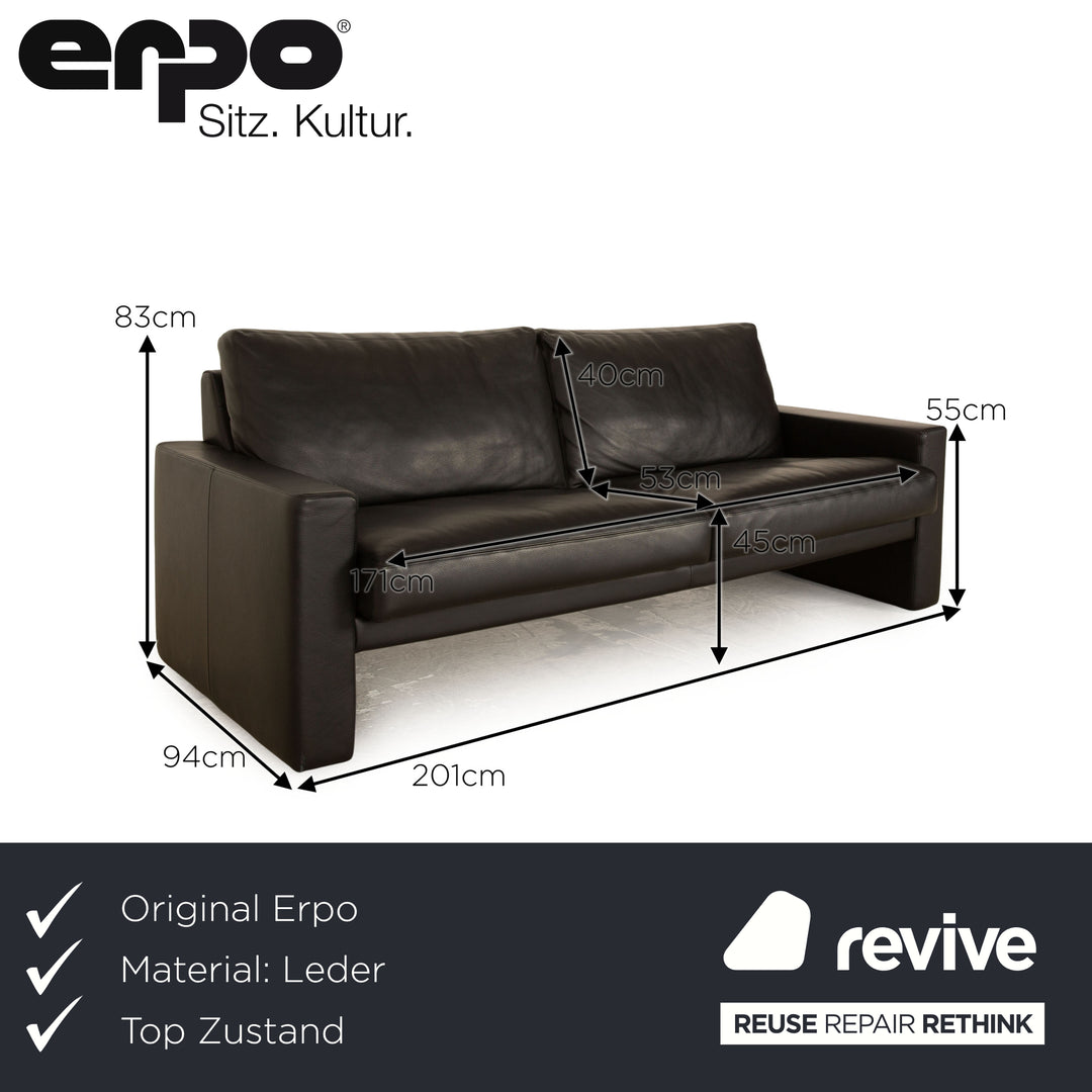 Erpo CL 100 Leather Three Seater Black Sofa Couch