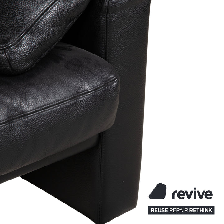 Erpo CL 100 Leather Three Seater Black Sofa Couch