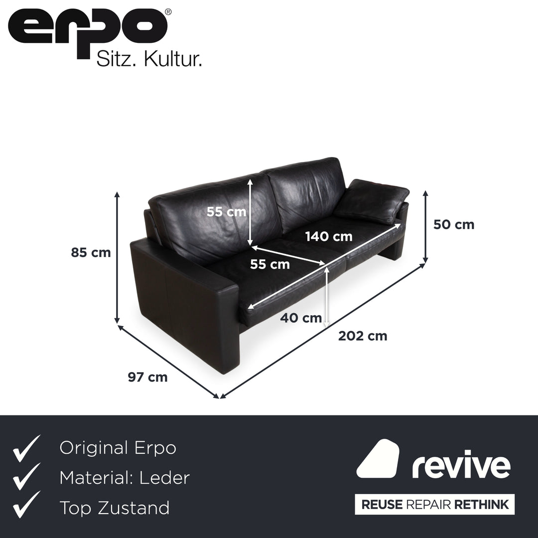 Erpo CL 100 Leder Dreisitzer Schwarz Sofa Couch