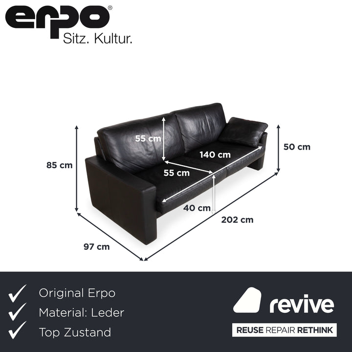 Erpo CL 100 Leder Dreisitzer Schwarz Sofa Couch