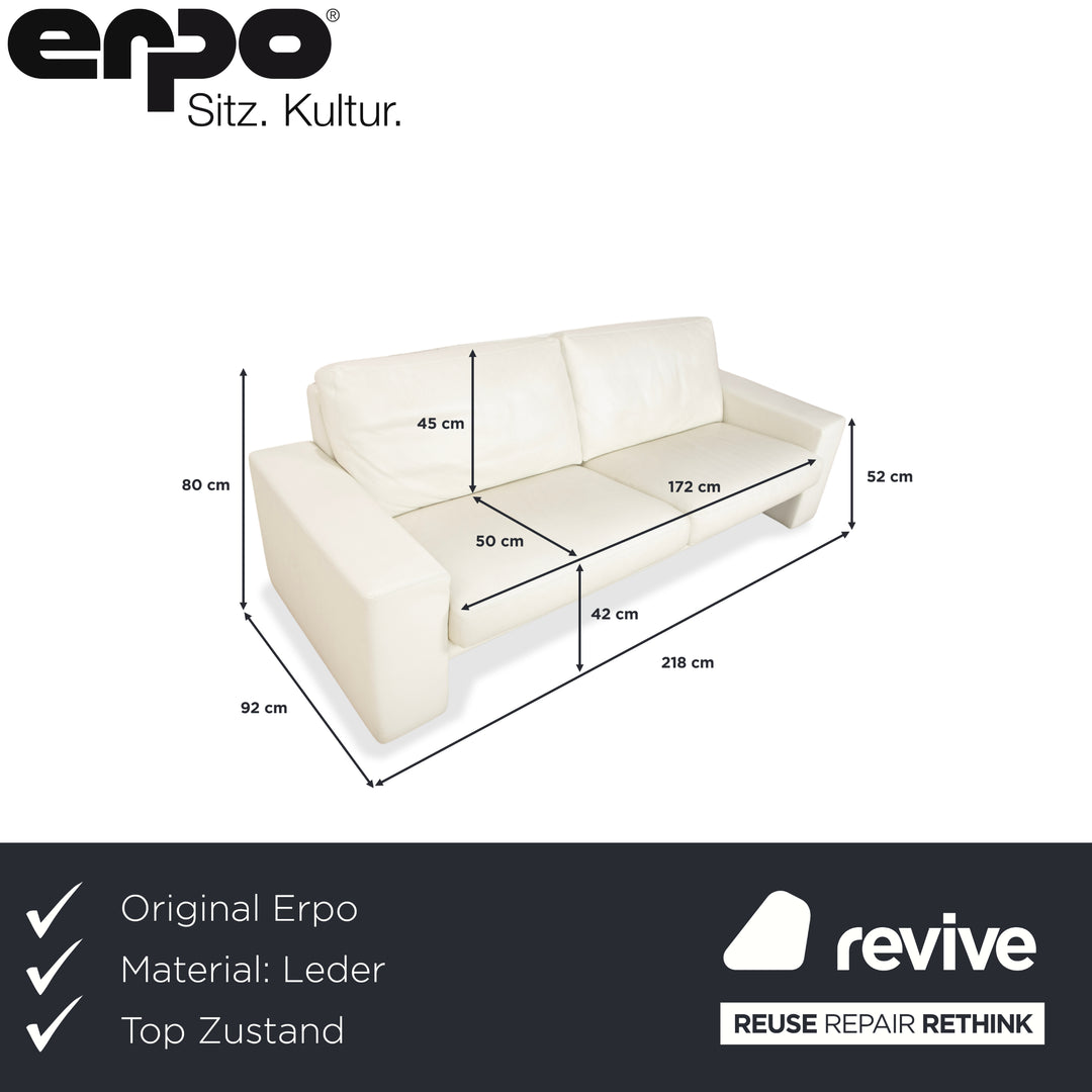 Canapé trois places en cuir Erpo CL 100, blanc beige crème
