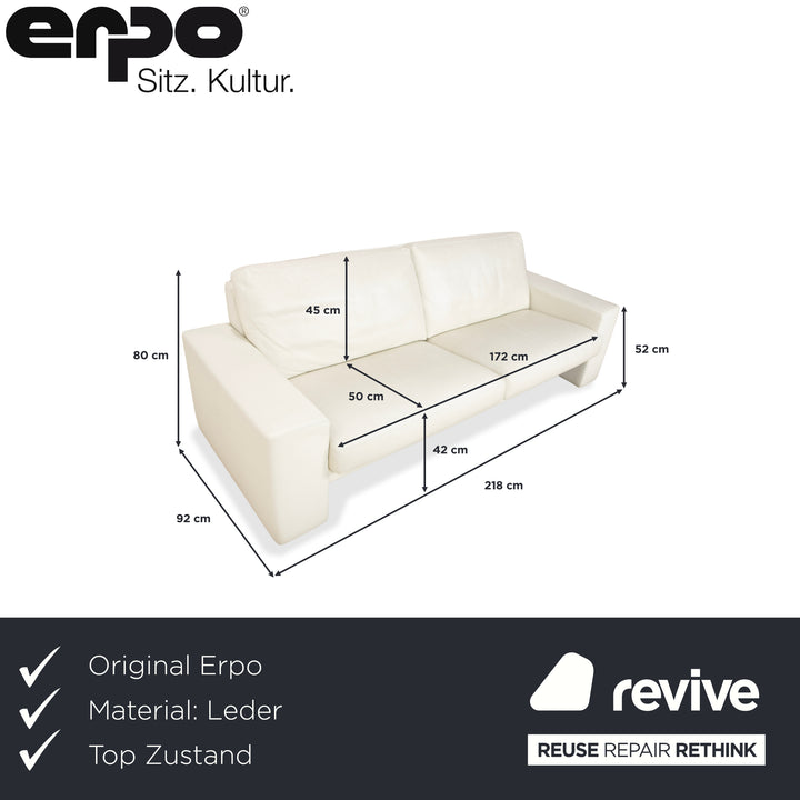 Canapé trois places en cuir Erpo CL 100, blanc beige crème