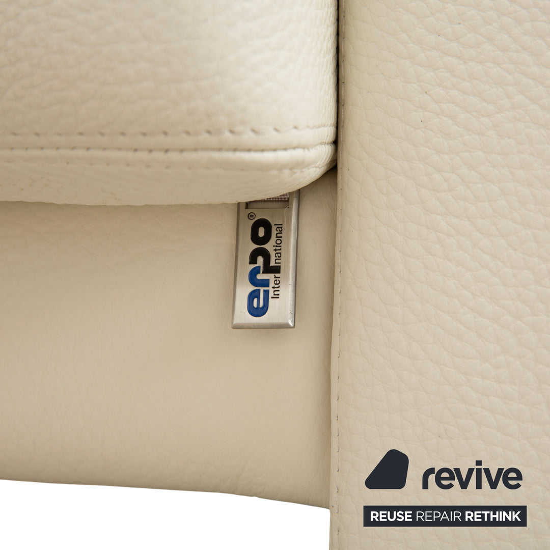 Canapé trois places en cuir Erpo CL 100, blanc beige crème