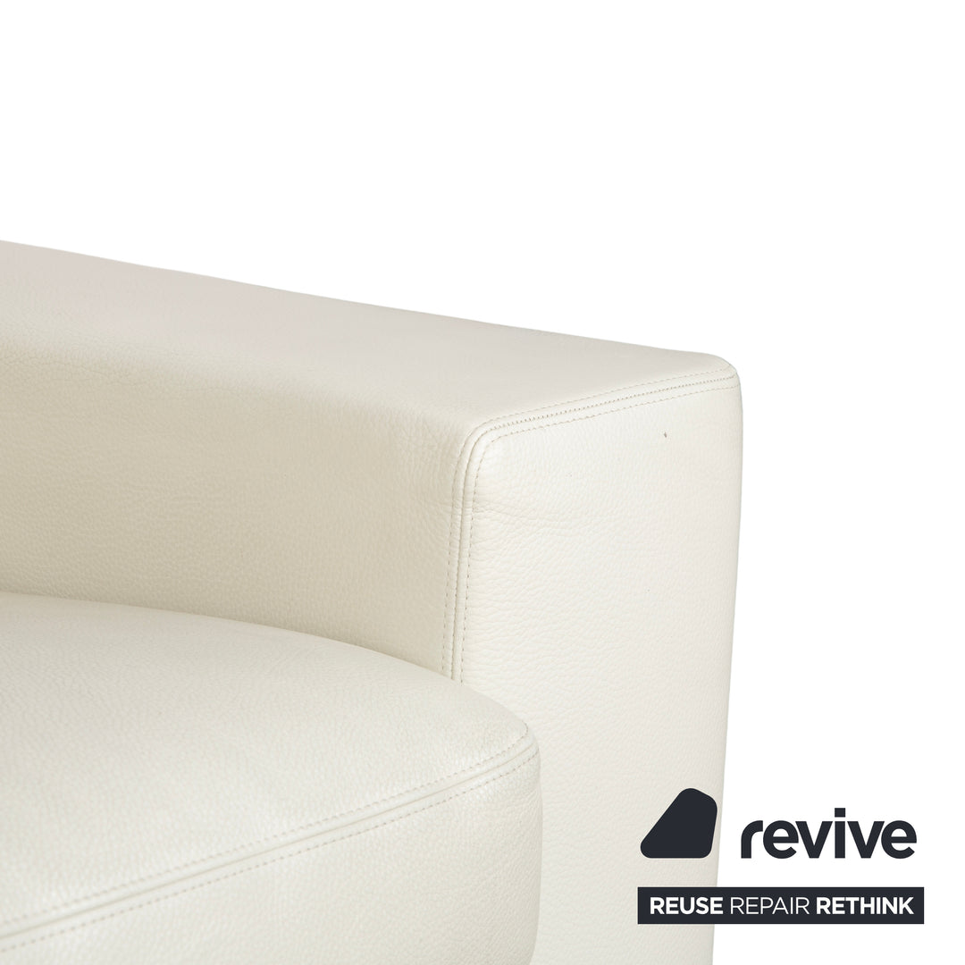 Canapé trois places en cuir Erpo CL 100, blanc beige crème
