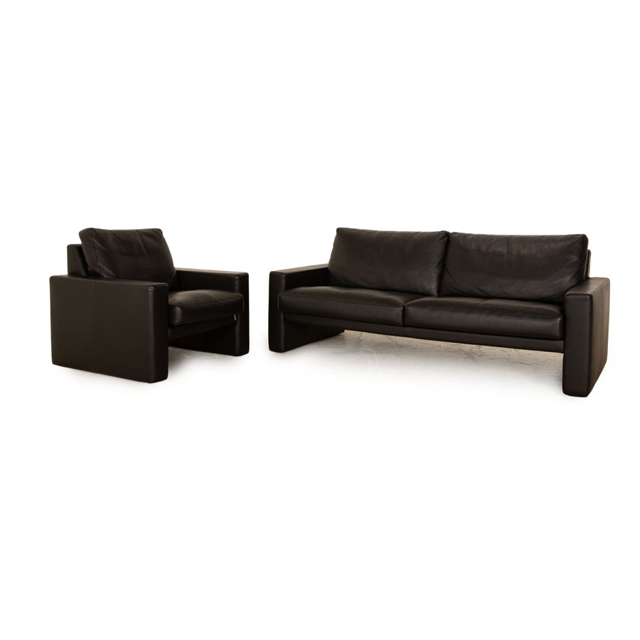Erpo CL 100 Leder Sofa Garnitur Schwarz Sessel Dreisitzer  Couch