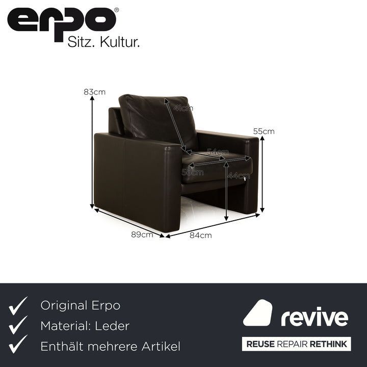 Erpo CL 100 leather sofa set black armchair three-seater couch