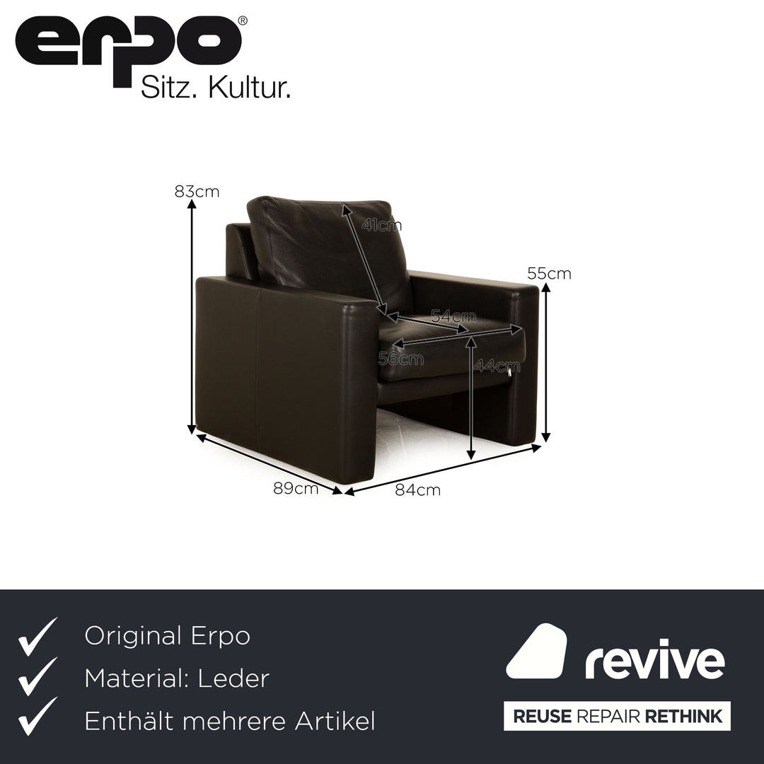 Erpo CL 100 Leder Sofa Garnitur Schwarz Sessel Dreisitzer  Couch