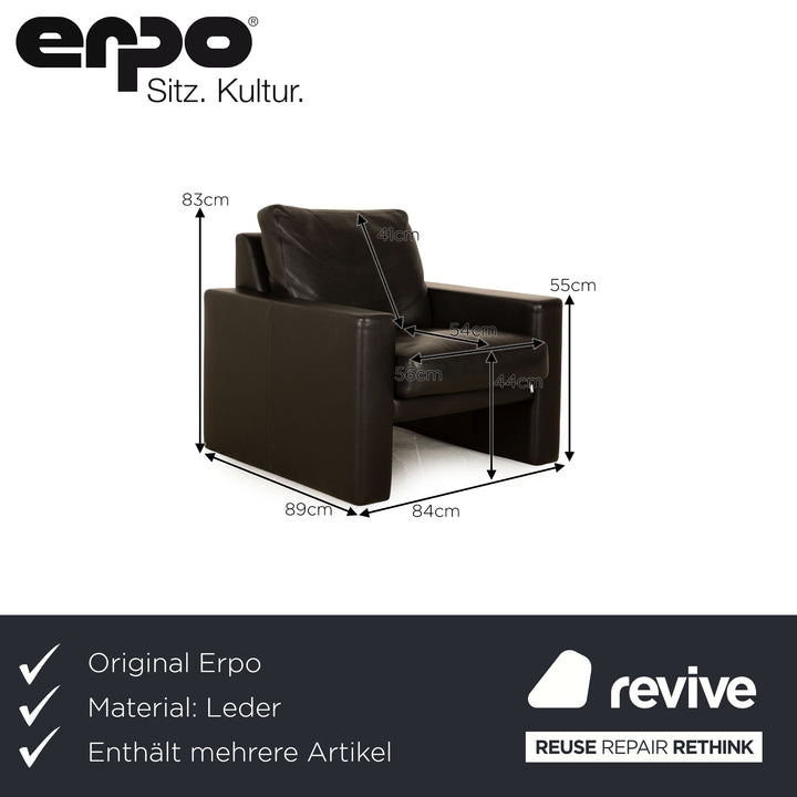 Erpo CL 100 Leder Sofa Garnitur Schwarz Sessel Dreisitzer  Couch