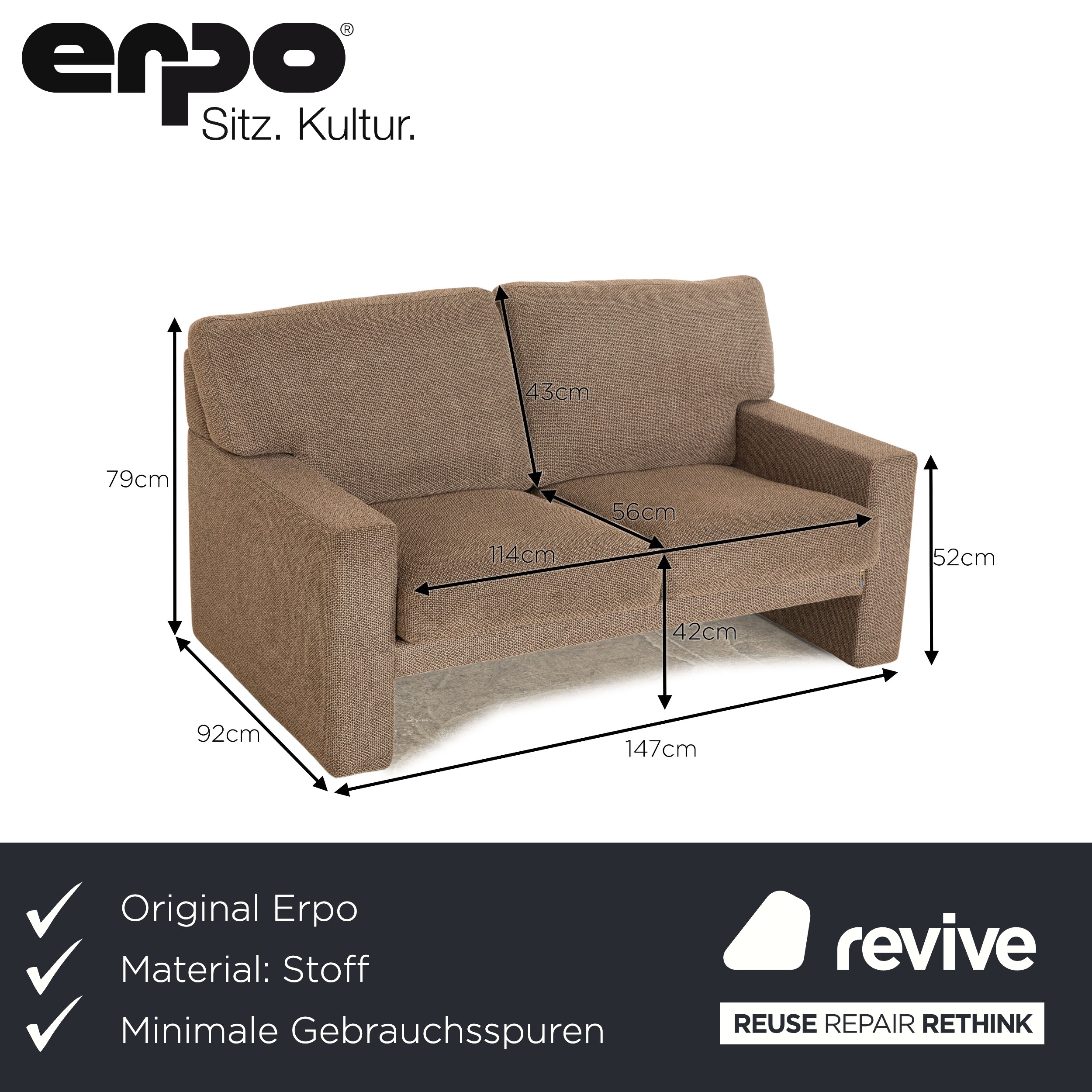 Erpo CL 200 Stoff Zweisitzer Grau Braun Sofa Couch
