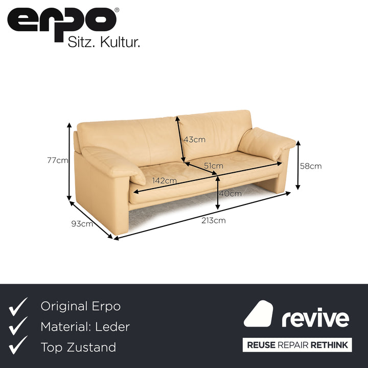 Erpo CL 300 Leder Dreisitzer Creme Sofa Couch
