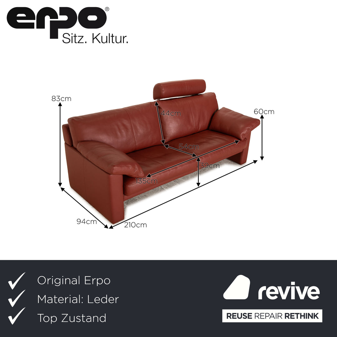 Erpo CL 300 Leder Dreisitzer Sofa Couch Rostbraun Rot Funktion