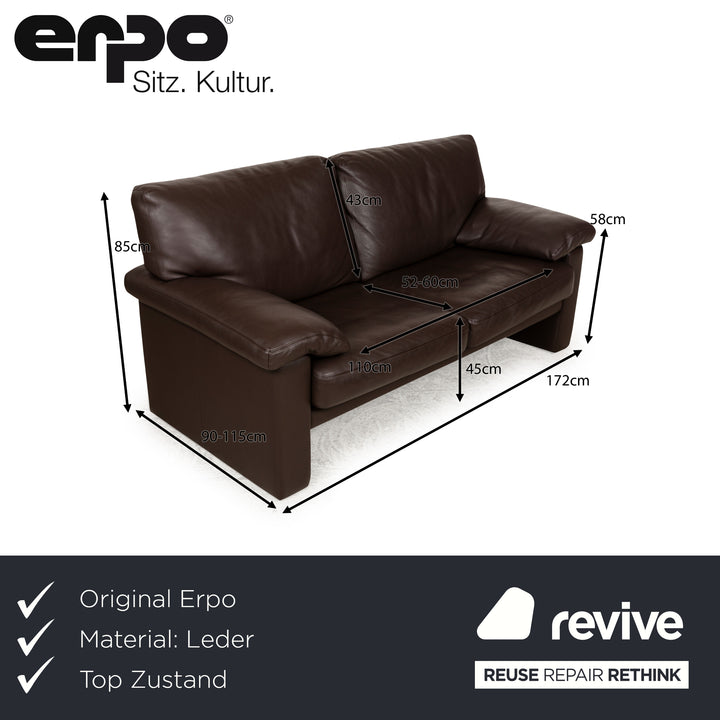 Erpo CL 300 Leather Two-Seater Brown Dark Brown Sofa Couch Manual Function