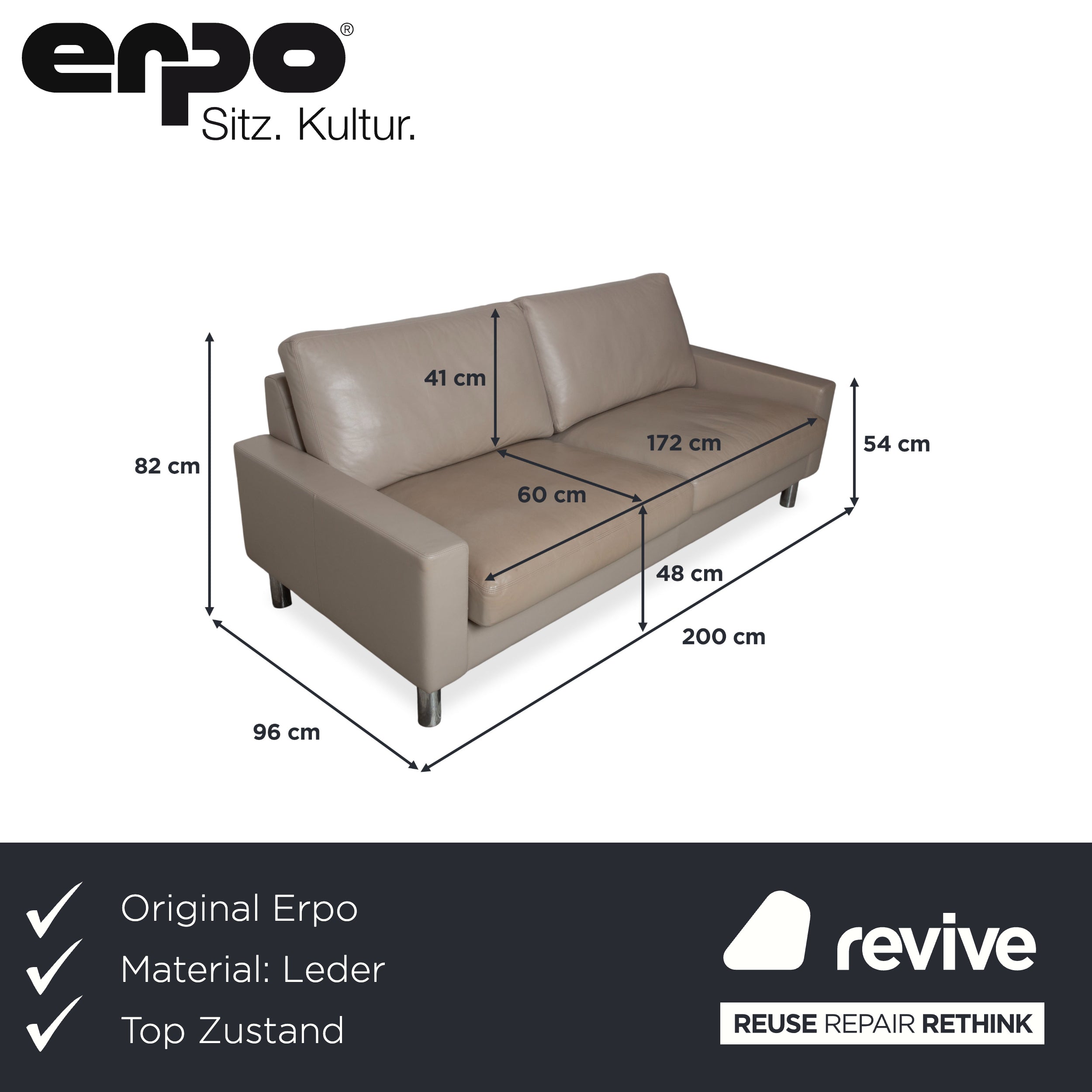 Erpo CL 500 Leather Three-Seater Cream Beige Sofa
