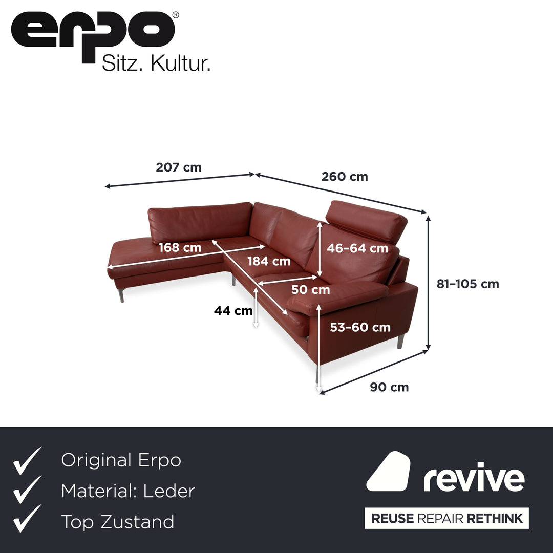 Erpo CL 500 Leder Ecksofa Rot Terracotta Kopfstütze manuelle Funktion Sofa Couch