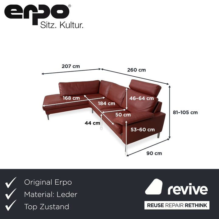 Erpo CL 500 Leder Ecksofa Rot Terracotta Kopfstütze manuelle Funktion Sofa Couch