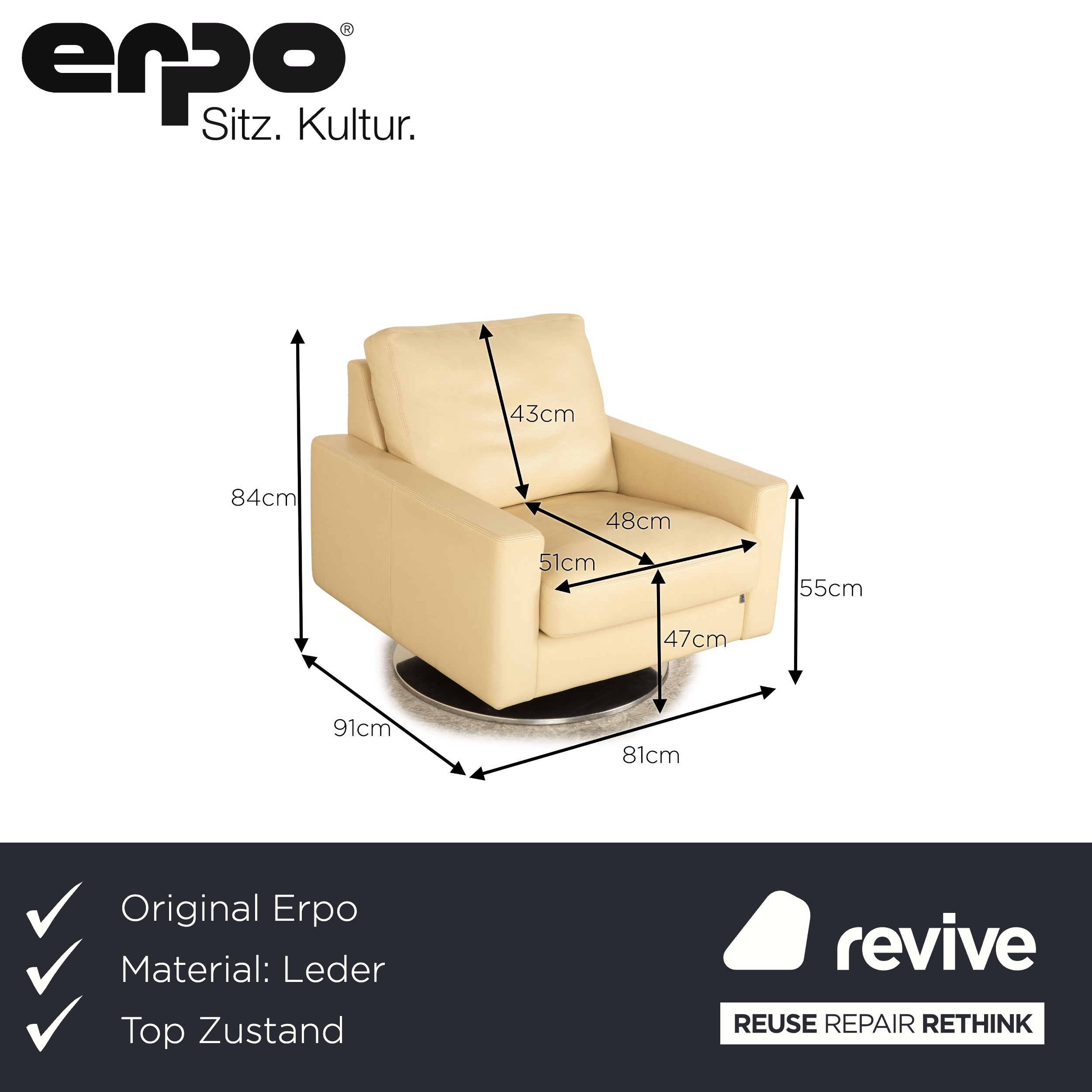 Fauteuil en cuir Erpo CL 500 crème fonction manuelle