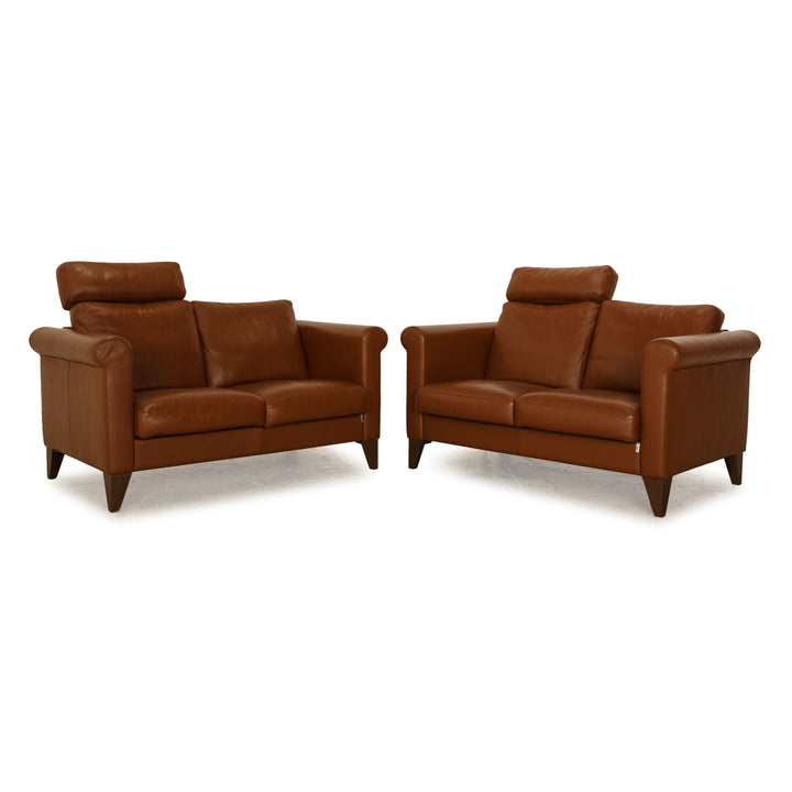 Erpo CL 500 leather sofa set brown including headrest 2x two-seater couch