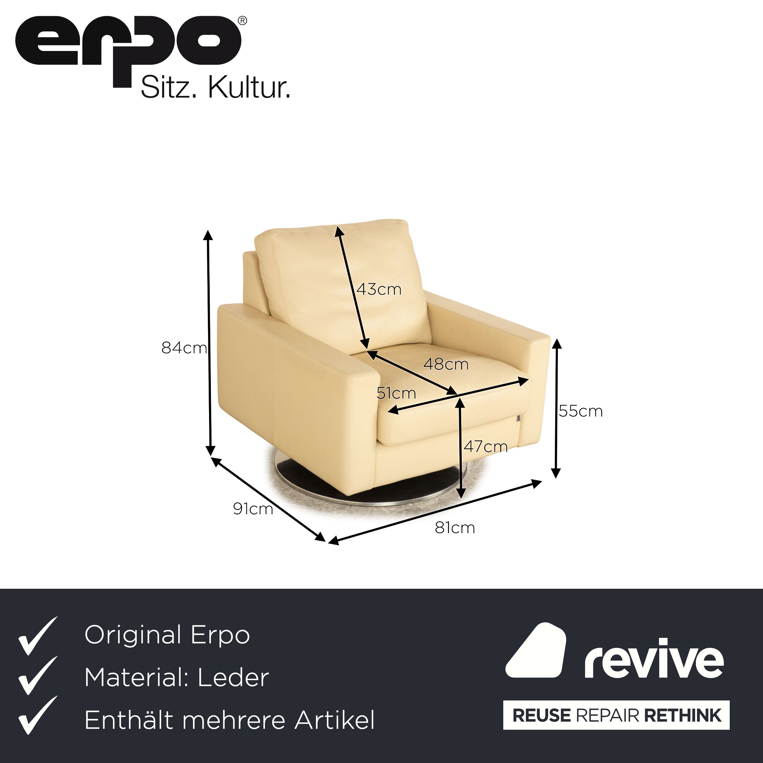 Erpo CL 500 ensemble de canapés en cuir crème canapé d'angle fauteuil canapé