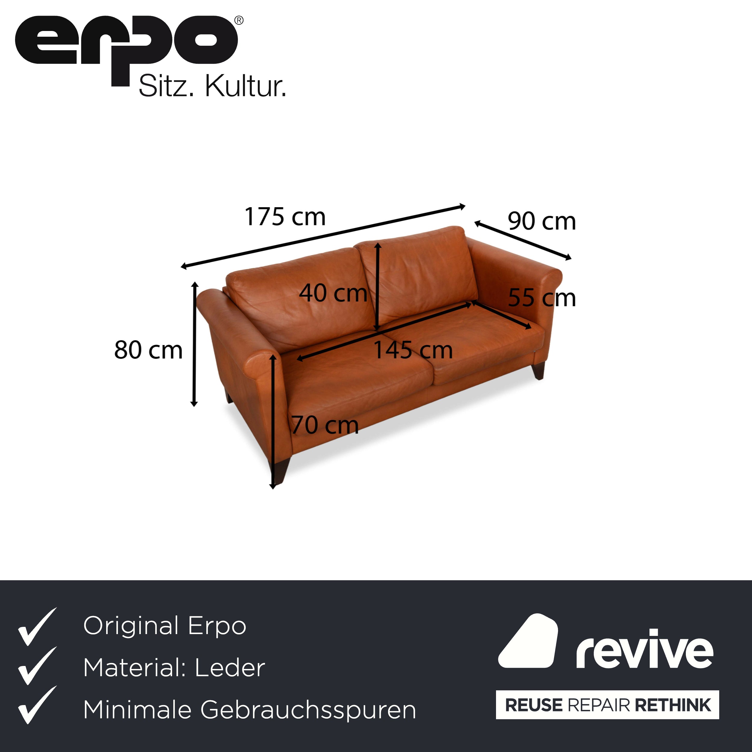 Erpo CL 500 Leather Two-Seater Sofa Couch Brown