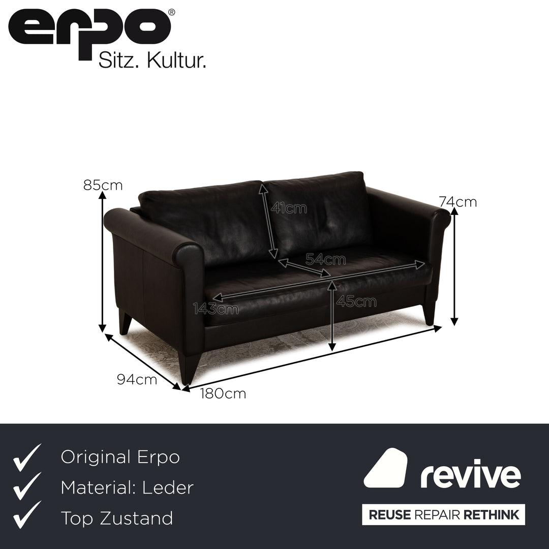 Erpo CL 500 leather two-seater black sofa couch