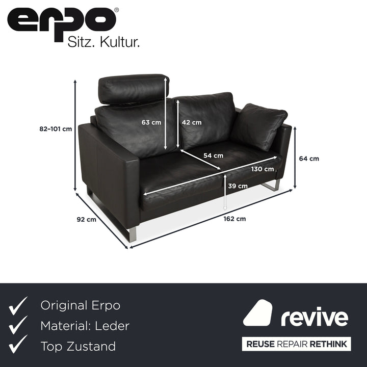 Erpo CL 500 Leder Zweisitzer Schwarz Sofa Couch Kopfstütze manuelle Funktion