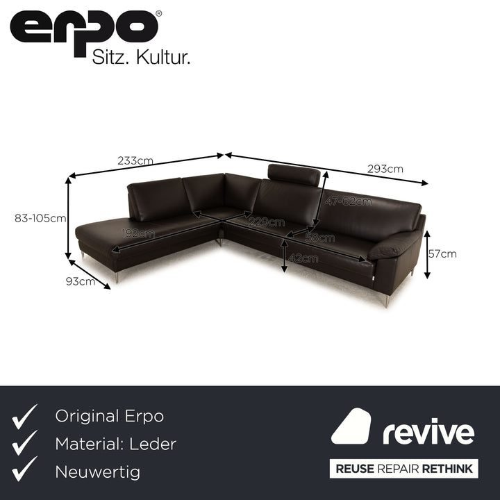 Erpo CL 650 leather corner sofa anthracite sofa couch chaise longue left