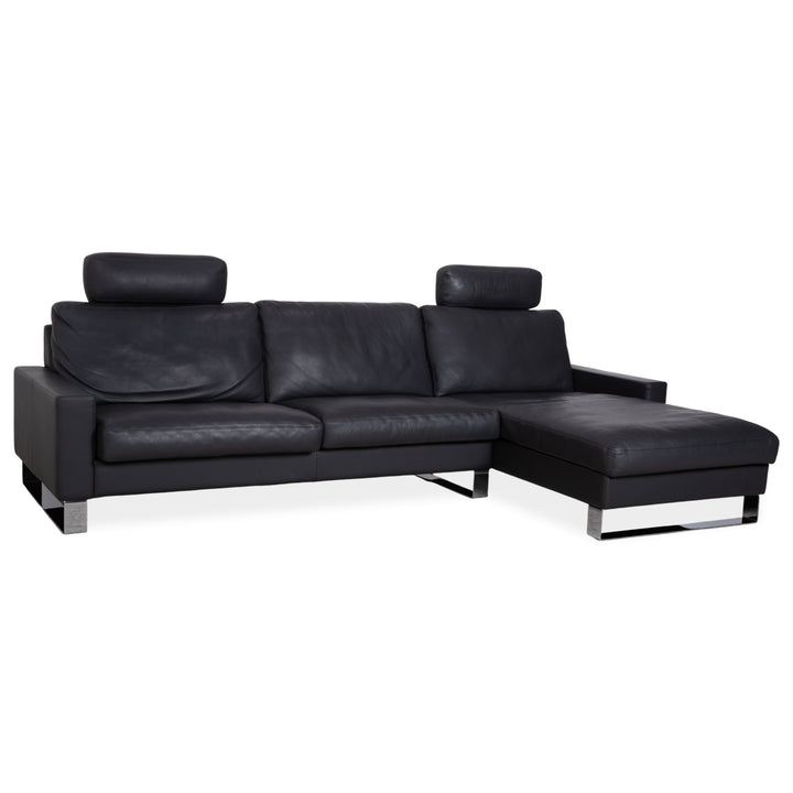 Erpo CL 820 Leather Corner Sofa Dark Grey Anthracite on Chrome Sleigh Legs incl. 2 Headrests Recamiere Right Couch