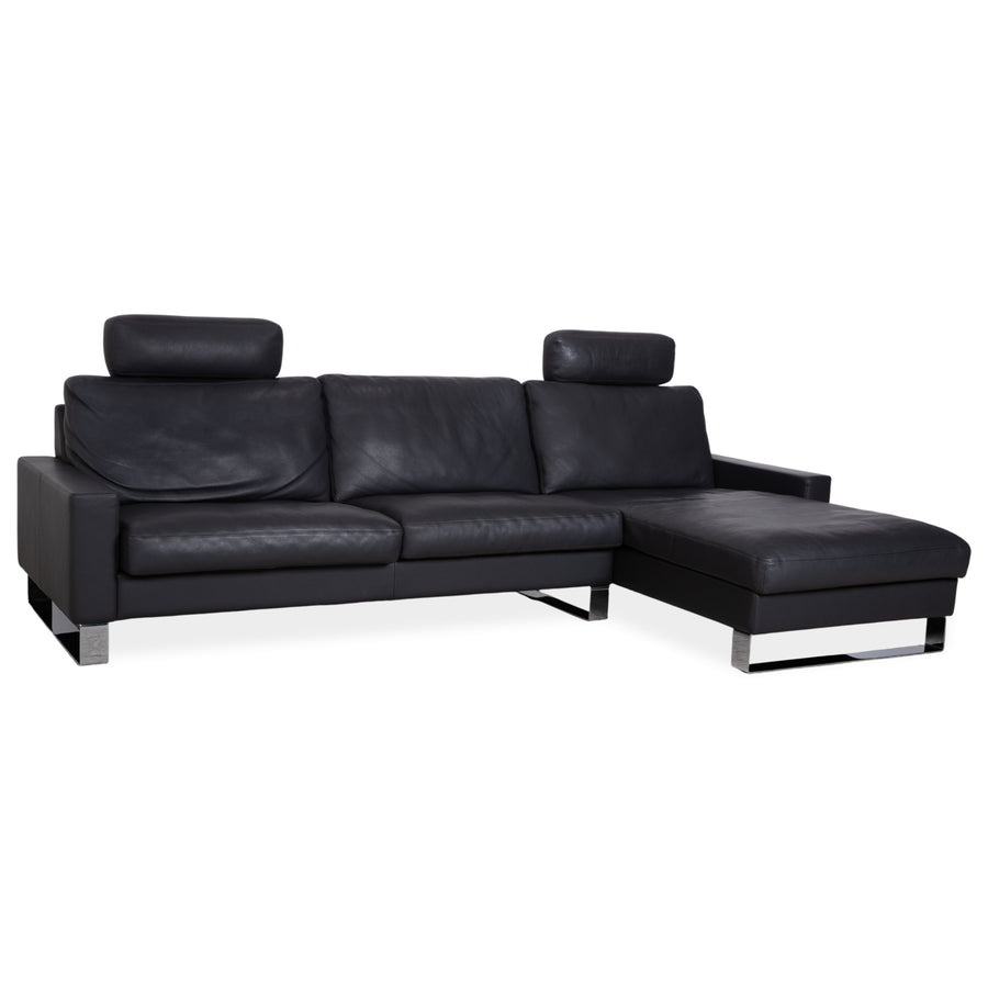 Erpo CL 820 Leather Corner Sofa Dark Grey Anthracite on Chrome Sleigh Legs incl. 2 Headrests Recamiere Right Couch