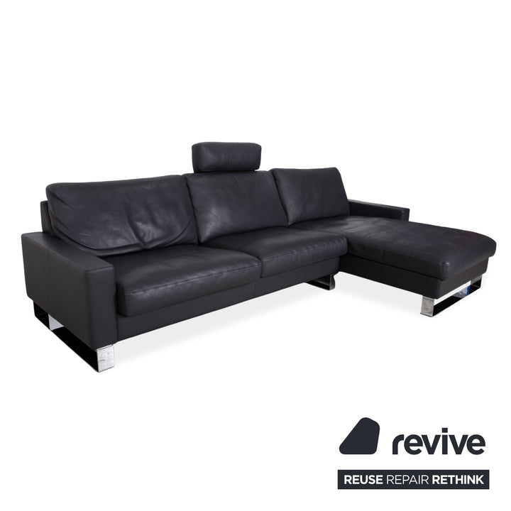 Erpo CL 820 Leather Corner Sofa Dark Grey Anthracite on Chrome Sleigh Legs incl. 2 Headrests Recamiere Right Couch