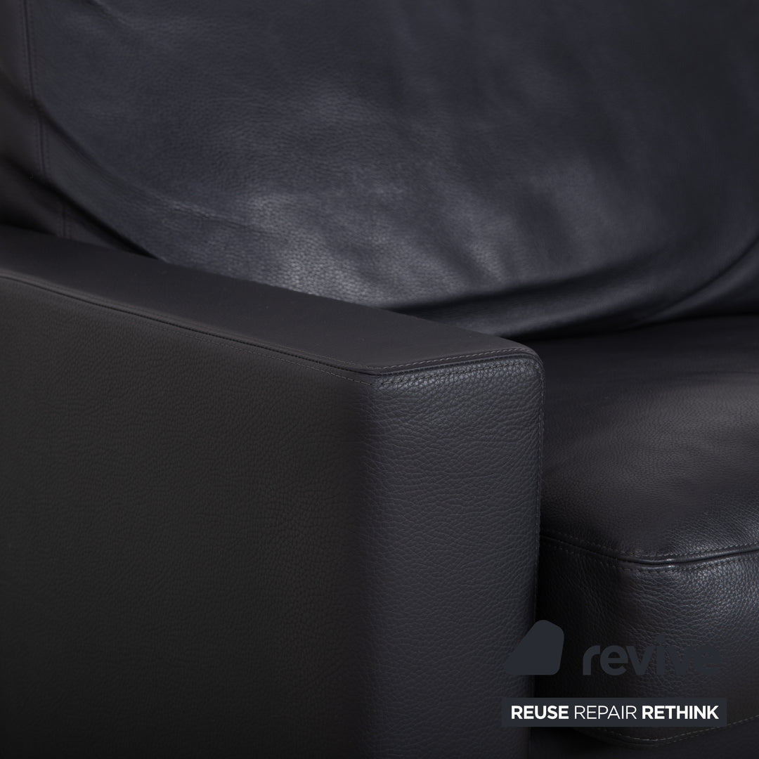 Erpo CL 820 Leather Corner Sofa Dark Grey Anthracite on Chrome Sleigh Legs incl. 2 Headrests Recamiere Right Couch