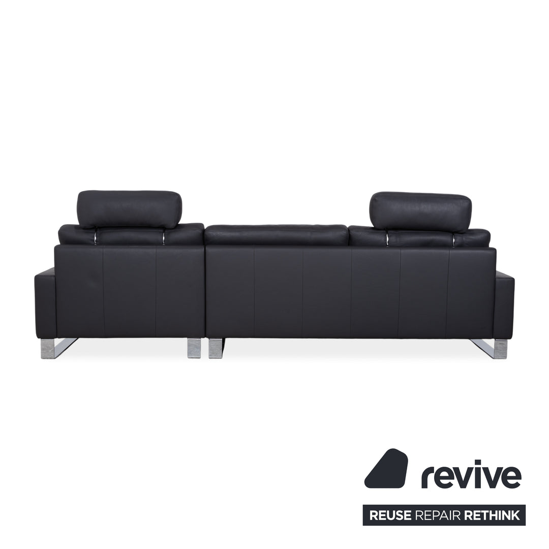 Erpo CL 820 Leather Corner Sofa Dark Grey Anthracite on Chrome Sleigh Legs incl. 2 Headrests Recamiere Right Couch