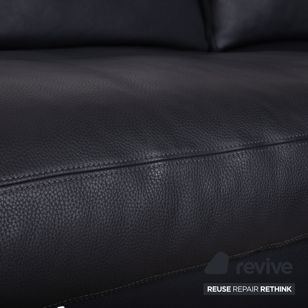 Erpo CL 820 Leather Corner Sofa Dark Grey Anthracite on Chrome Sleigh Legs incl. 2 Headrests Recamiere Right Couch