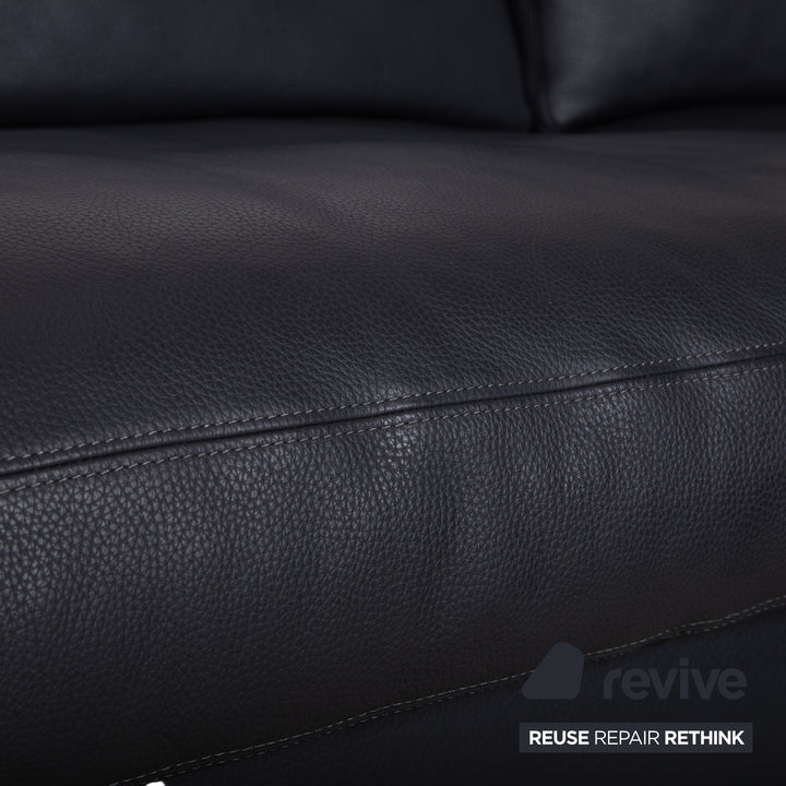 Erpo CL 820 Leather Corner Sofa Dark Grey Anthracite on Chrome Sleigh Legs incl. 2 Headrests Recamiere Right Couch