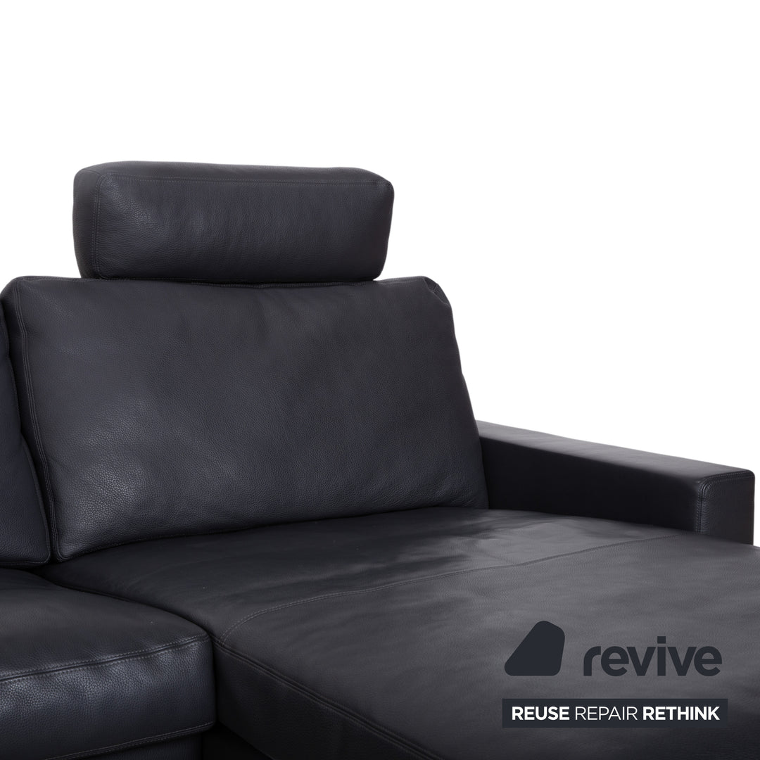 Erpo CL 820 Leather Corner Sofa Dark Grey Anthracite on Chrome Sleigh Legs incl. 2 Headrests Recamiere Right Couch