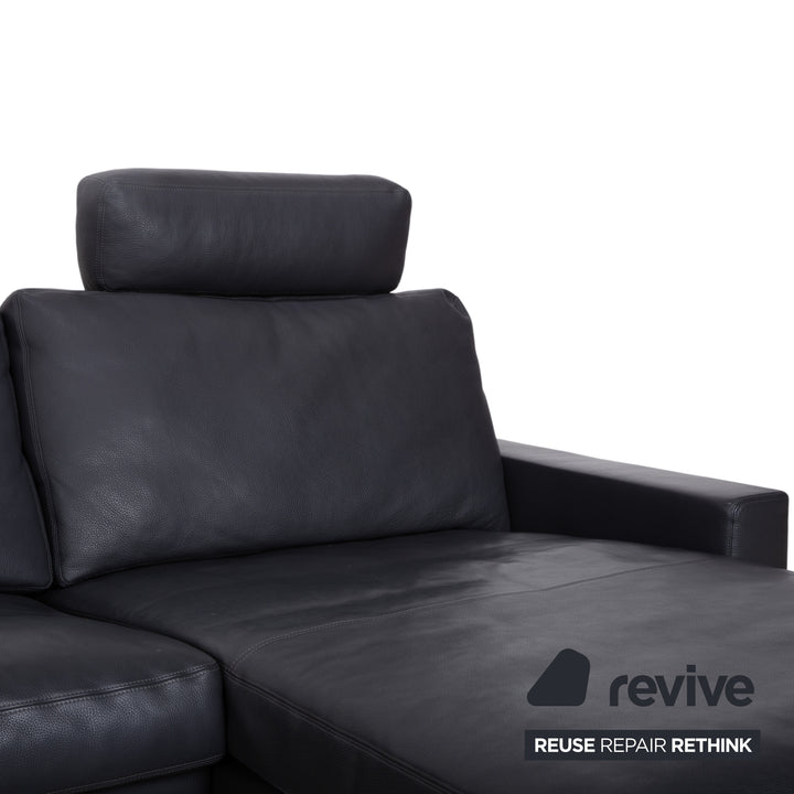 Erpo CL 820 Leather Corner Sofa Dark Grey Anthracite on Chrome Sleigh Legs incl. 2 Headrests Recamiere Right Couch